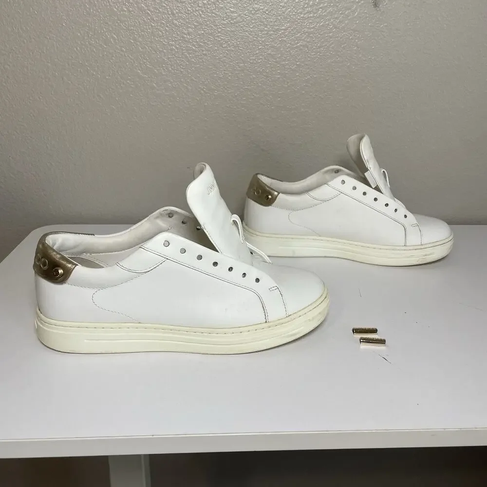 Jimmy Choo ROME Low Top Sneakers Women’s 37 / 7 US White Leather Classic Minimal